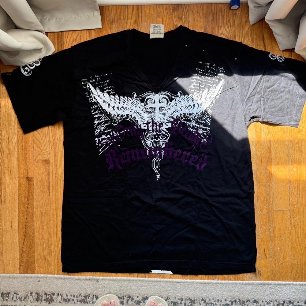 Blac Label Premium 68 Graphic T Shirt 6X Black Y2K Gothic Streetwear V-Neck